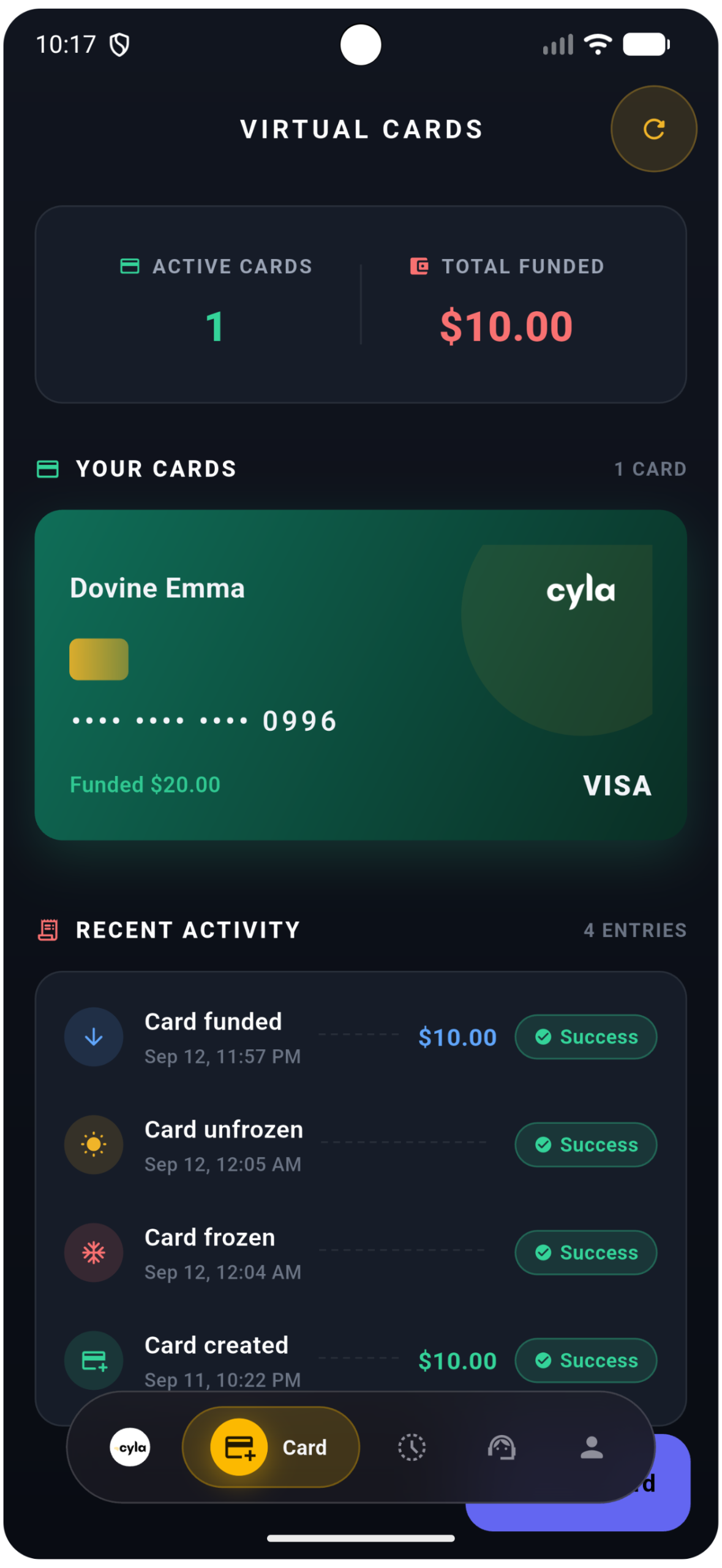 Cyla app wallet and swap screen