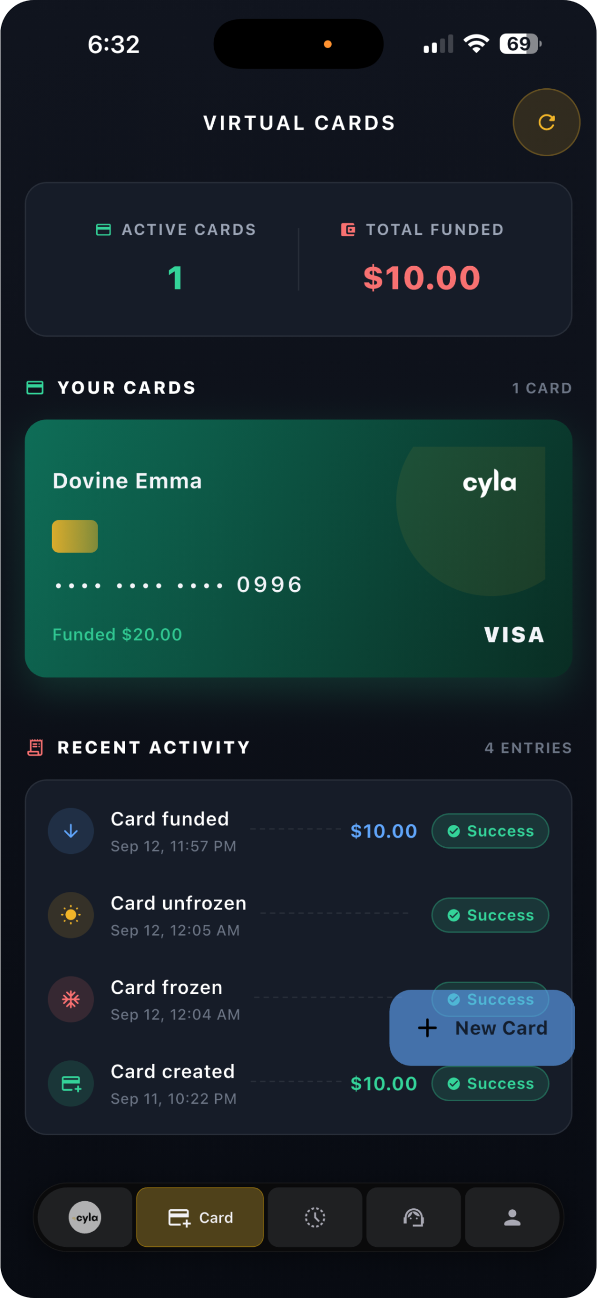 Cyla app wallet and swap screen